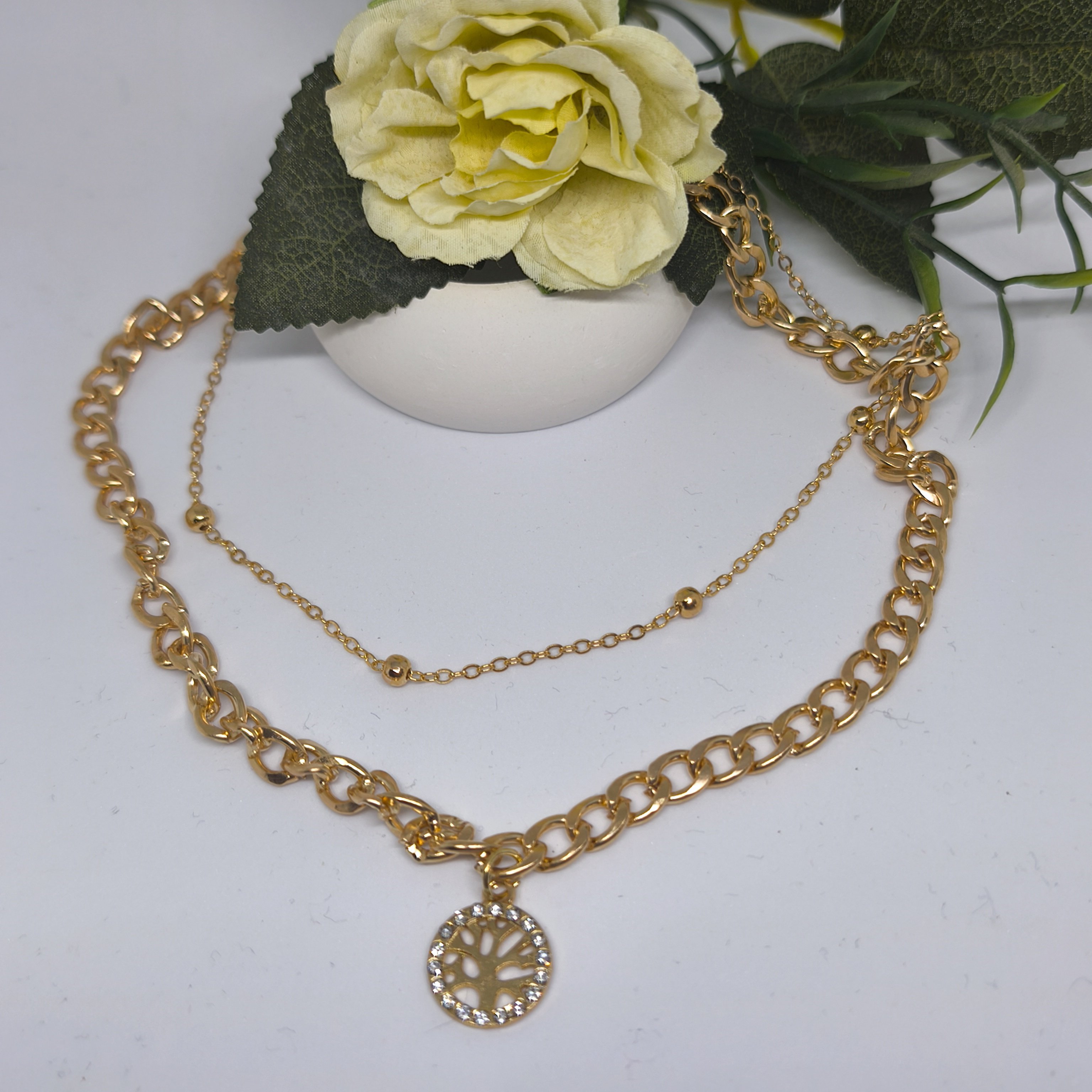 2 li Tam Daireli Taşlı Hayat Ağacı Kolye