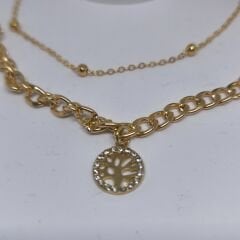 2 li Tam Daireli Taşlı Hayat Ağacı Kolye