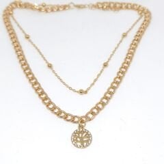 2 li Tam Daireli Taşlı Hayat Ağacı Kolye