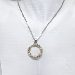 ZARİF,ŞIK PASLANMAZ ÇELİK ÜZERİ, ALTIN KAPLAMA  TAŞLI 2 RENKLİ HALKA KOLYE