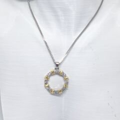 ZARİF,ŞIK PASLANMAZ ÇELİK ÜZERİ, ALTIN KAPLAMA  TAŞLI 2 RENKLİ HALKA KOLYE