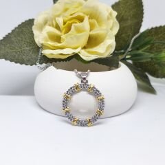 ZARİF,ŞIK PASLANMAZ ÇELİK ÜZERİ, ALTIN KAPLAMA  TAŞLI 2 RENKLİ HALKA KOLYE