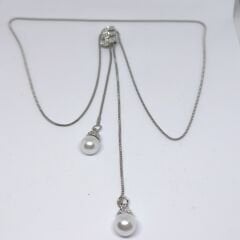 Şık Uzun Kazak Zinciri Kolye Üçlü & Yapay Kristal Pandantif, Bakır Alaşımlı ,İncili Kolye