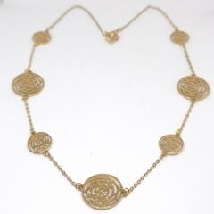 Şık Örümcek Ağı Kesimli Büyük ve Küçük Yuvarlak Halka Bağlantılı Gold Kolye