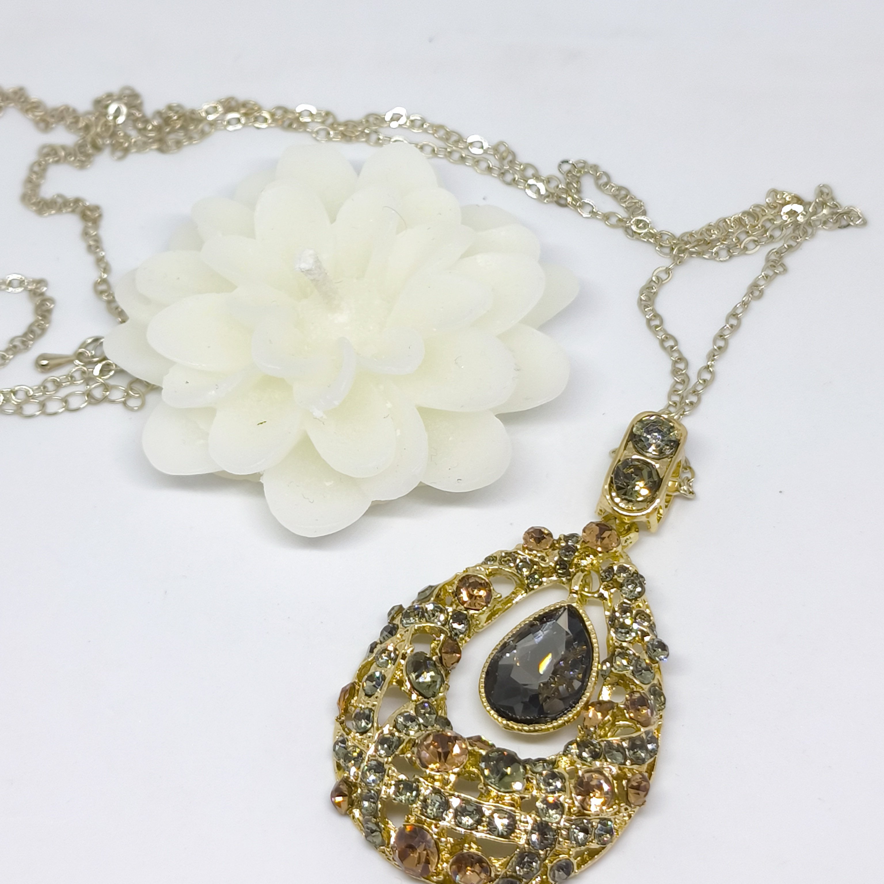 Şık Bohem Tarzı Titanyum Çelik Zincirli Kristal Taşlı Uzun Kolye