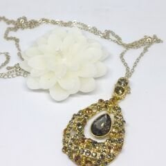 Şık Bohem Tarzı Titanyum Çelik Zincirli Kristal Taşlı Uzun Kolye