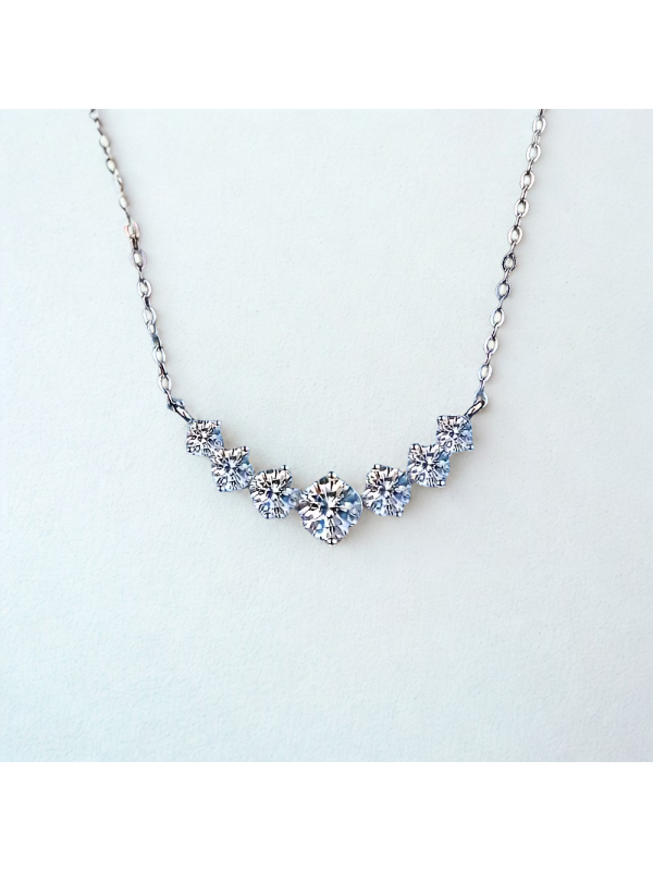 SENTETİK KÜBİK ZİRKON 7 SIRA  TAŞLI KOLYE UÇLU GÜMÜŞ KOLYE