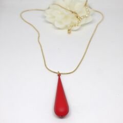 14K ALTIN KAPLAMA ZİNCİRLİ KIRMIZI DAMLA KOLYE
