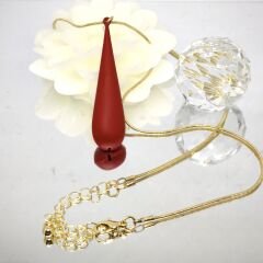 14K ALTIN KAPLAMA ZİNCİRLİ KIRMIZI DAMLA KOLYE