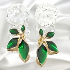 GOLD DETAYLI YEŞİL YAPRAK KÜPE