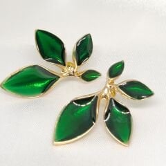 GOLD DETAYLI YEŞİL YAPRAK KÜPE