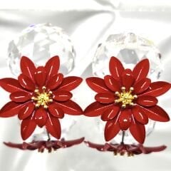 ORTASI GOLD DETAYLI KIRMIZI 2 KATLI ÇİÇEK KÜPE 3,5X3,5 CM