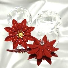 ORTASI GOLD DETAYLI KIRMIZI 2 KATLI ÇİÇEK KÜPE 3,5X3,5 CM