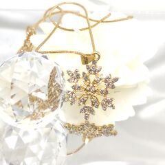 YAPAY ELMAS TAŞLI GÖZALICI KAR TANESİ KOLYE -YILBAŞI KOLYESİ GOLD