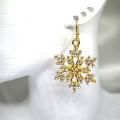 YAPAY ELMAS TAŞLI GÖZALICI KAR TANESİ GOLD KÜPE -YILBAŞI KÜPESİ