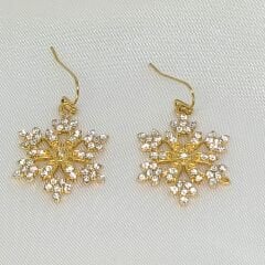 YAPAY ELMAS TAŞLI GÖZALICI KAR TANESİ GOLD KÜPE -YILBAŞI KÜPESİ