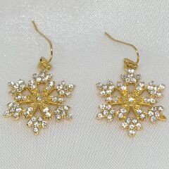 YAPAY ELMAS TAŞLI GÖZALICI KAR TANESİ GOLD KÜPE -YILBAŞI KÜPESİ