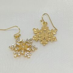 YAPAY ELMAS TAŞLI GÖZALICI KAR TANESİ GOLD KÜPE -YILBAŞI KÜPESİ