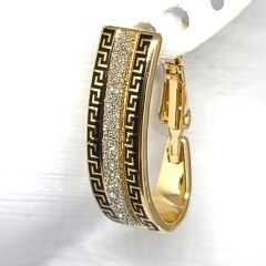 PARLAK ZİRKONLARLA SÜSLÜ SİYAH MOTİFLİ YARIM HALKA KÜPE 1X2,6 CM