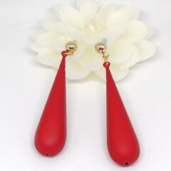 14K ALTIN KAPLAMA ZİNCİRLİ KIRMIZI DAMLA KÜPE