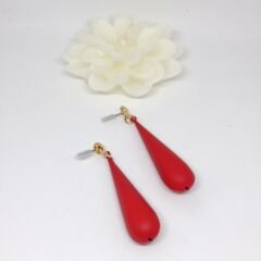 14K ALTIN KAPLAMA ZİNCİRLİ KIRMIZI DAMLA KÜPE