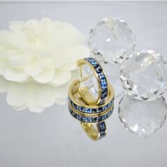 El Yapımı Antika Porselen Mavi Boyalı Gold Halka Küpe