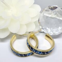 El Yapımı Antika Porselen Mavi Boyalı Gold Halka Küpe