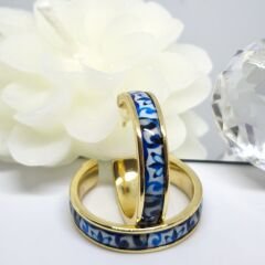 El Yapımı Antika Porselen Mavi Boyalı Gold Halka Küpe