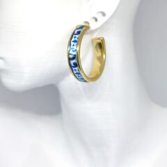 El Yapımı Antika Porselen Mavi Boyalı Gold Halka Küpe