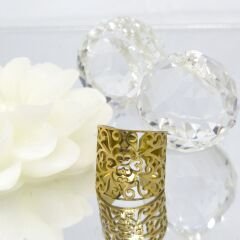 PASLANMAZ ÇELİK -ALTIN KAPLAMA OYMA DESENLİ  BOHEM AYARLANABİLİR KADIN YÜZÜK