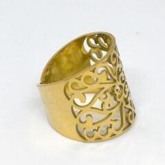 PASLANMAZ ÇELİK -ALTIN KAPLAMA OYMA DESENLİ  BOHEM AYARLANABİLİR KADIN YÜZÜK