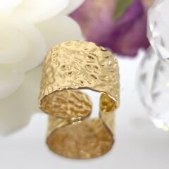 18K Altın Kaplama Paslanmaz Çelik  Geniş Bant Dokulu KADIN YÜZÜK