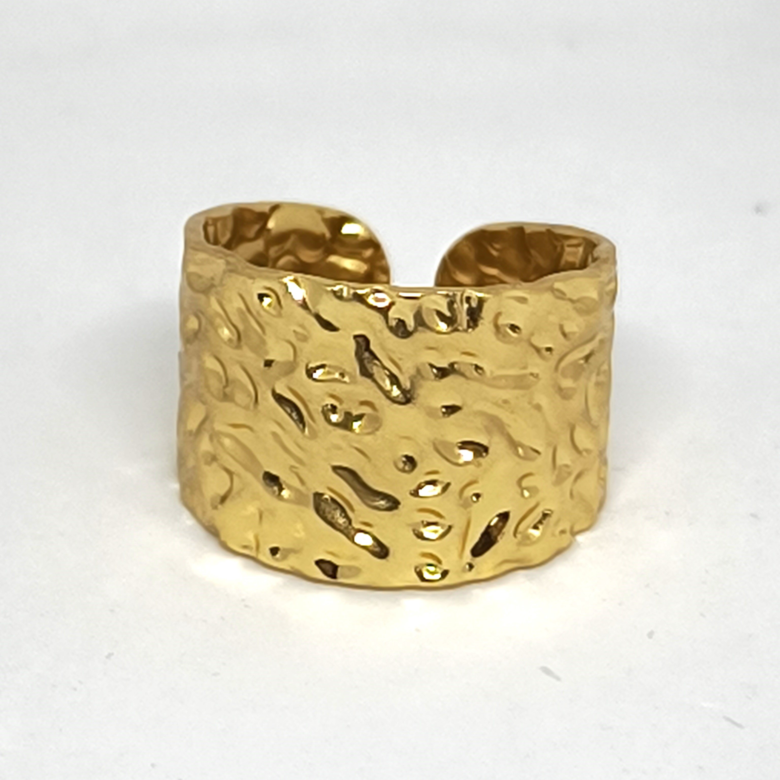 18K Altın Kaplama Paslanmaz Çelik  Geniş Bant Dokulu KADIN YÜZÜK