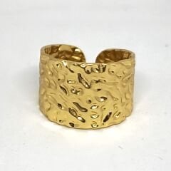 18K Altın Kaplama Paslanmaz Çelik  Geniş Bant Dokulu KADIN YÜZÜK