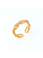 Zincir Tasarımlı Kübik Sentetik Zirkon Taşlı Bakır  KADIN YÜZÜK