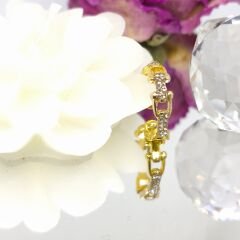 Zincir Tasarımlı Kübik Sentetik Zirkon Taşlı Bakır  KADIN YÜZÜK