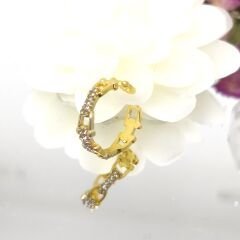 Zincir Tasarımlı Kübik Sentetik Zirkon Taşlı Bakır  KADIN YÜZÜK