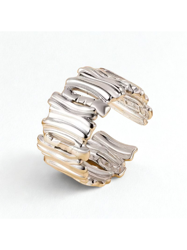 18K Altın Kaplama Paslanmaz Çelik Kadın Geniş Bant Dokulu Ayarlanabilir  KADIN Yüzük