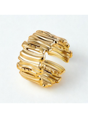 18K Altın Kaplama Paslanmaz Çelik Kadın Geniş Bant Dokulu Ayarlanabilir  KADIN Yüzük