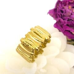 18K Altın Kaplama Paslanmaz Çelik Kadın Geniş Bant Dokulu Ayarlanabilir  KADIN Yüzük