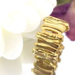 18K Altın Kaplama Paslanmaz Çelik Kadın Geniş Bant Dokulu Ayarlanabilir  KADIN Yüzük