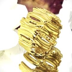 18K Altın Kaplama Paslanmaz Çelik Kadın Geniş Bant Dokulu Ayarlanabilir  KADIN Yüzük