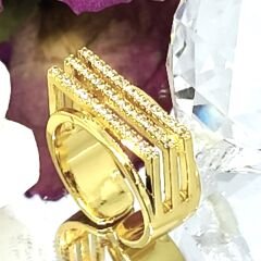 18K Altın Kaplama 3 Sıra  Zirkon Taşlı Ayarlanabilir Yüzük