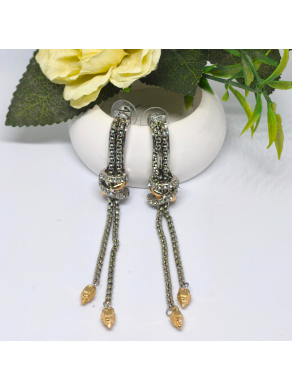 Bohem Y-Şekilli 2 Renkli Titanyum Çelik -Altın Kaplama Yılan Zincirli Uzun Katmanlı Pandantif KÜPE