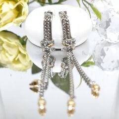 Bohem Y-Şekilli 2 Renkli Titanyum Çelik -Altın Kaplama Yılan Zincirli Uzun Katmanlı Pandantif KÜPE