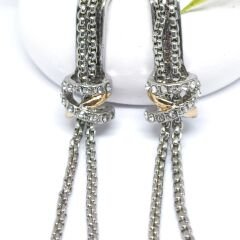 Bohem Y-Şekilli 2 Renkli Titanyum Çelik -Altın Kaplama Yılan Zincirli Uzun Katmanlı Pandantif KÜPE