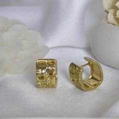 ALTIN KAPLAMA BAKIR VINTAGE EL İŞLEMELİ SENTETİK ZİRKON TAŞLI GOLD KADIN KÜPE