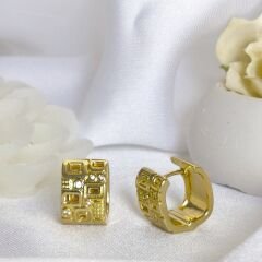 ALTIN KAPLAMA BAKIR VINTAGE EL İŞLEMELİ SENTETİK ZİRKON TAŞLI GOLD KADIN KÜPE